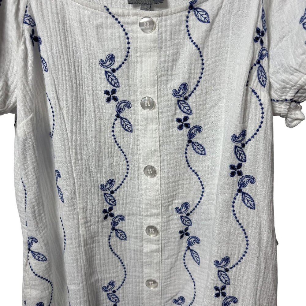NWT Women’s White Cotton Embroidered Puff Sleeve Cottagecore Midi Dress - Picture 5 of 9